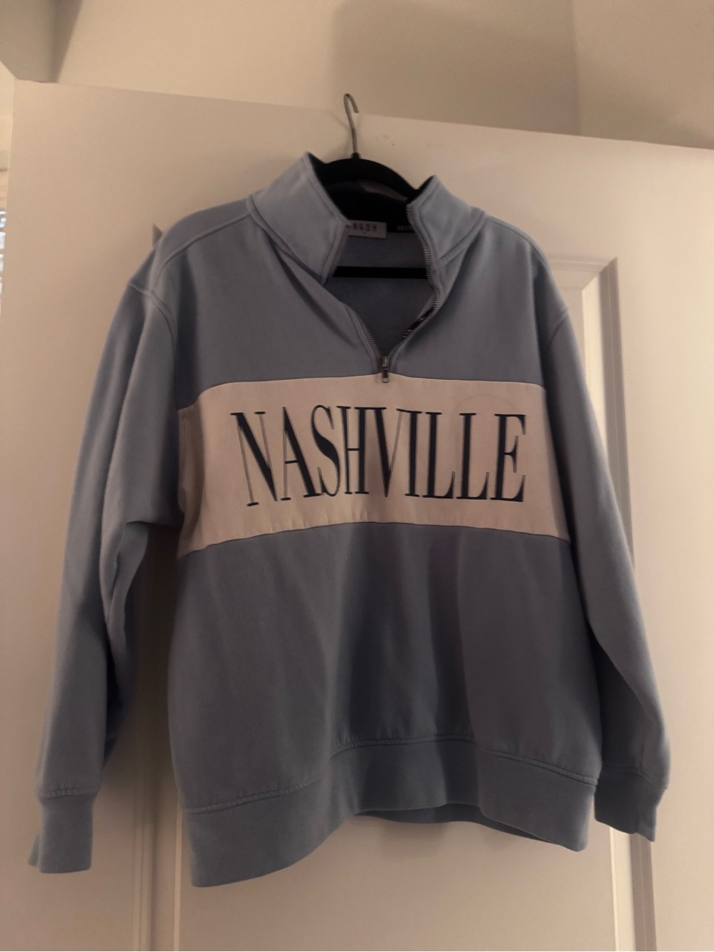 Ash Light Blue Half-Zip Sweatshirt with White Chest Panel